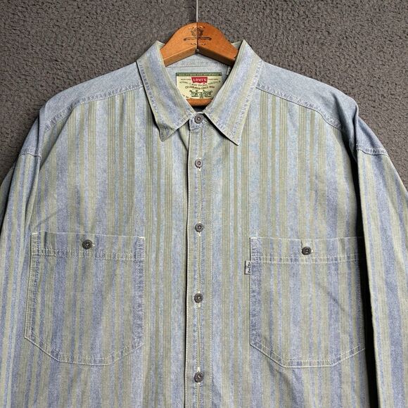 Vintage Levi's Striped Denim Shirt Long Sleeve Button Up Western Workwear Large - Picture 1 of 9